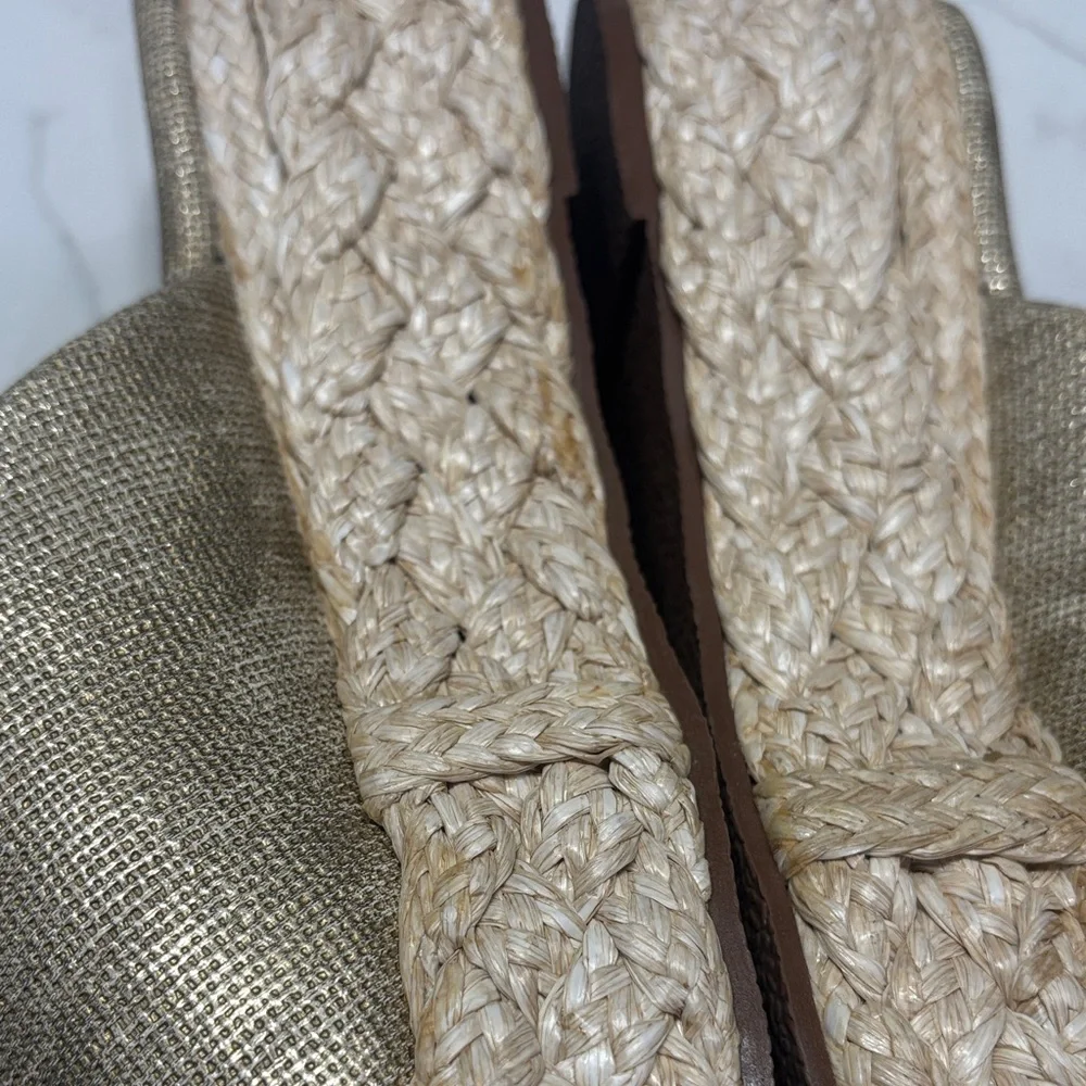 ShuShop Natural Gold Platform Espadrille Slide Sandals